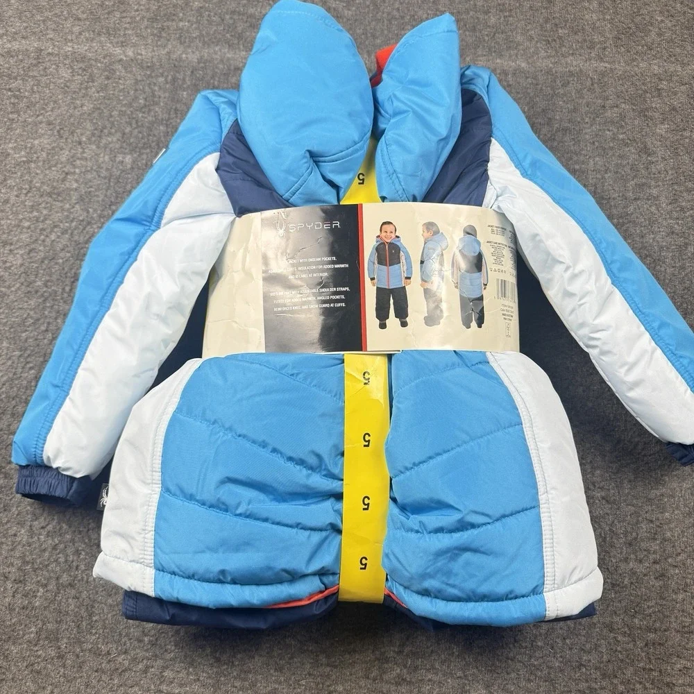 Spyder 2-Piece Snowsuit Jacket & Matching Bib Pants Size 5 Kids Boys Blue NEW